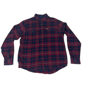 Orvis Flannel Shirt Jacket Mens M Red Black Plaid Shacket Chest Pockets